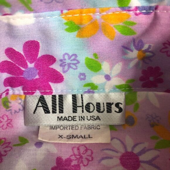Vintage All Hours Top Womens XS Floral Oversized Roll Tab Sleeve Button 80s USA - Picture 7 of 16